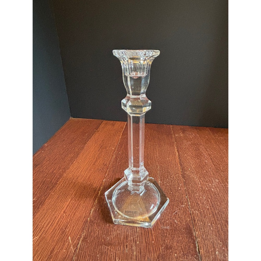 Towle Full Lead Crystal Candlestick Holder Hexagonal Base Made in Slovakia 9in